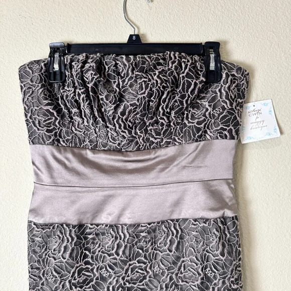 NWT Nordstrom SUZI CHIN Brown Lace & Satin Strapless Cocktail Dress Size 8 - Picture 3 of 10